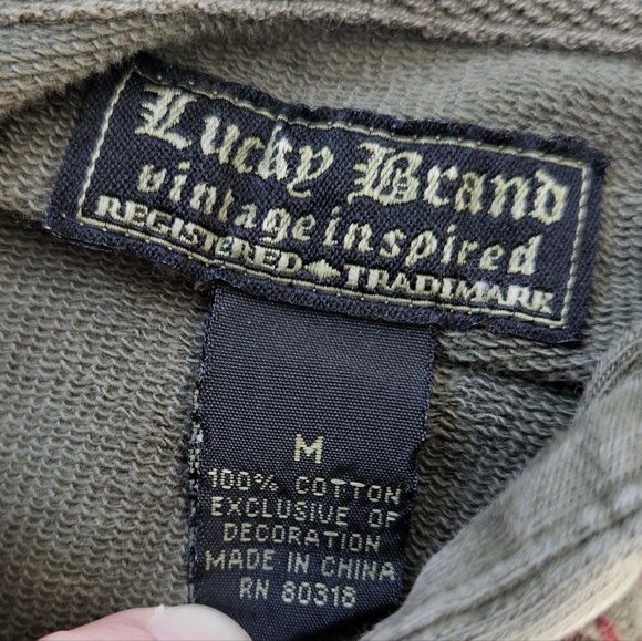 SUPER RARE Y2K GRUNGE LUCKY BRAND EMBROIDERED HOODIE MED PEACE & LOVE SAGE - Picture 6 of 9